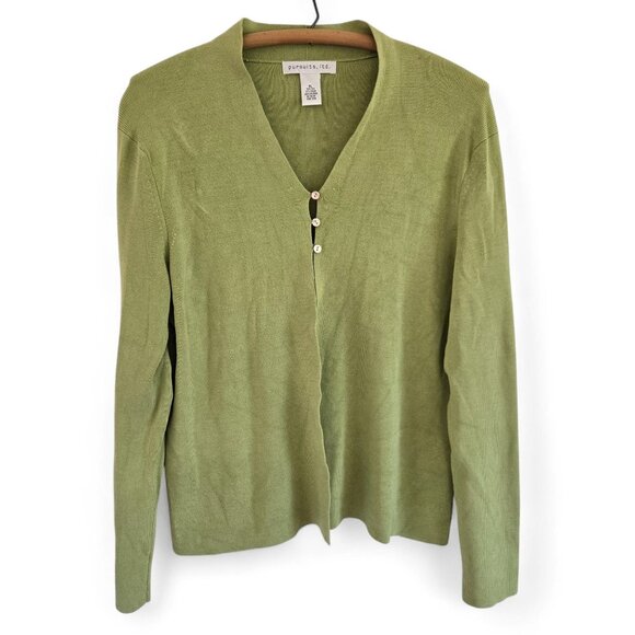 Pursuits Ltd. Vintage XL Green Silk/Nylon Blend V-Neck Cardigan Sweater Buttons - Picture 5 of 10